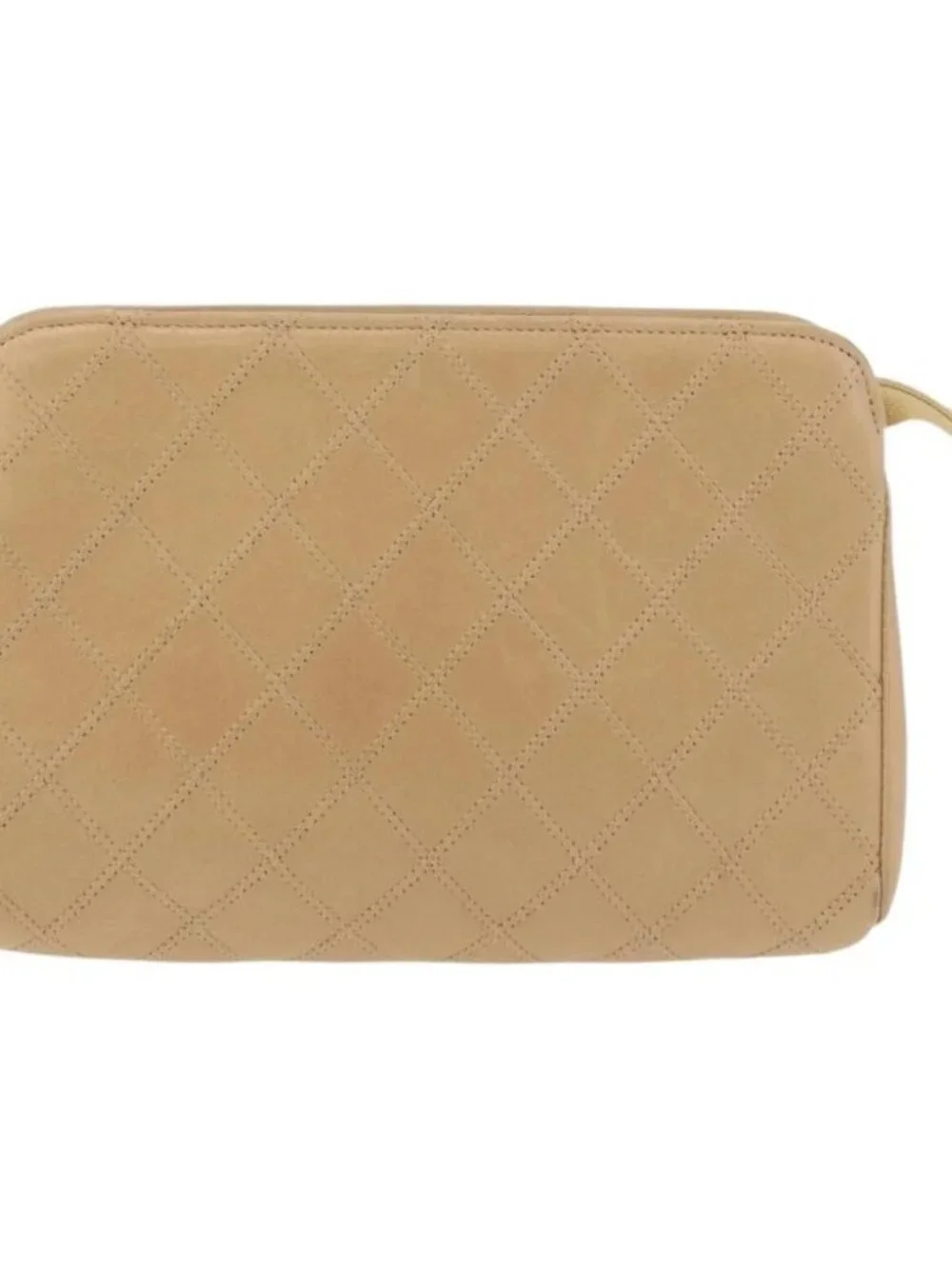 CHANEL Bicolore Pouch Lamb Skin Beige Gold CC Auth 177796